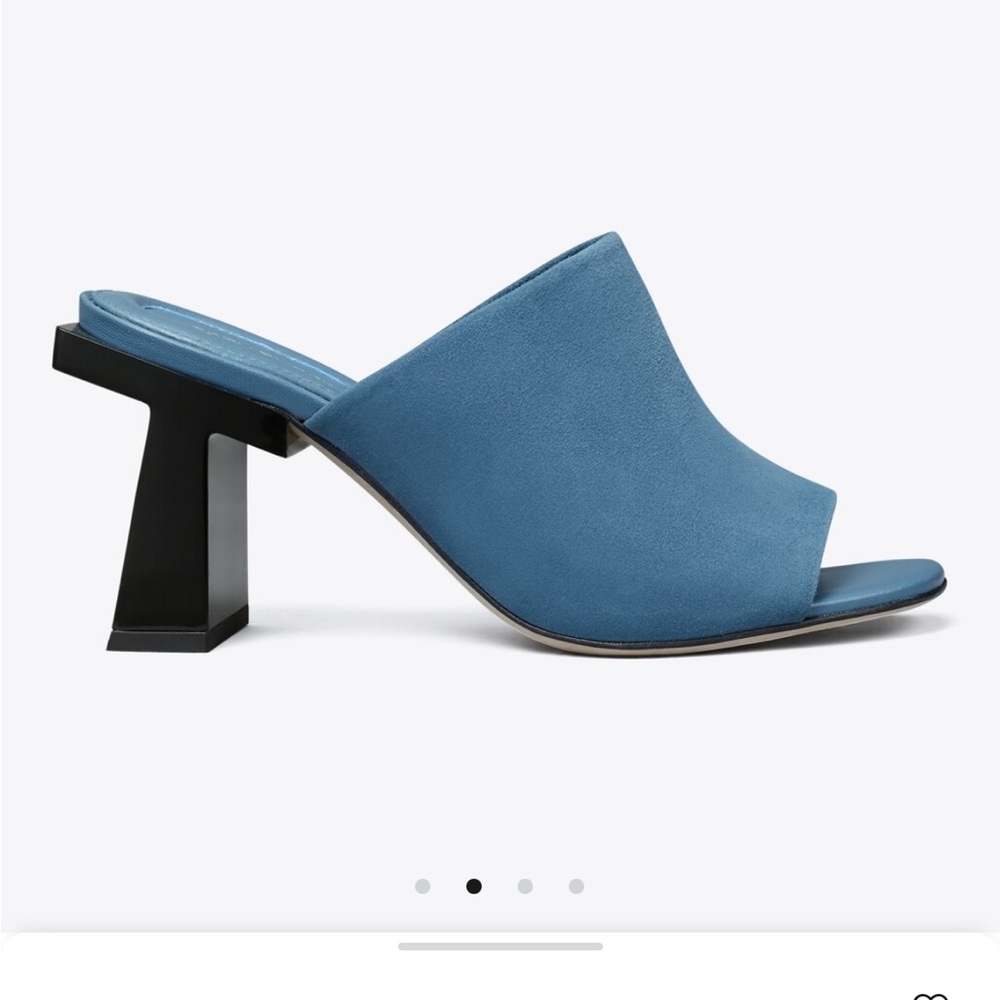 Tory Burch suede slides with t block black heels. Worn once